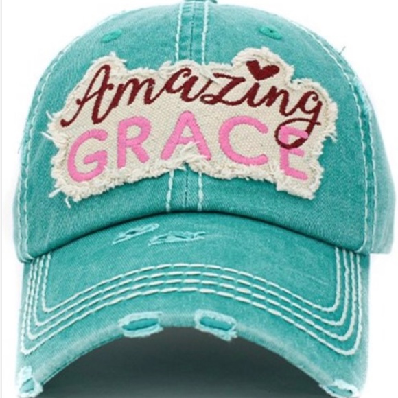 Accessories - 1403 ❤️ Turquoise Blue Amazing Grace Distressed Hat Cap